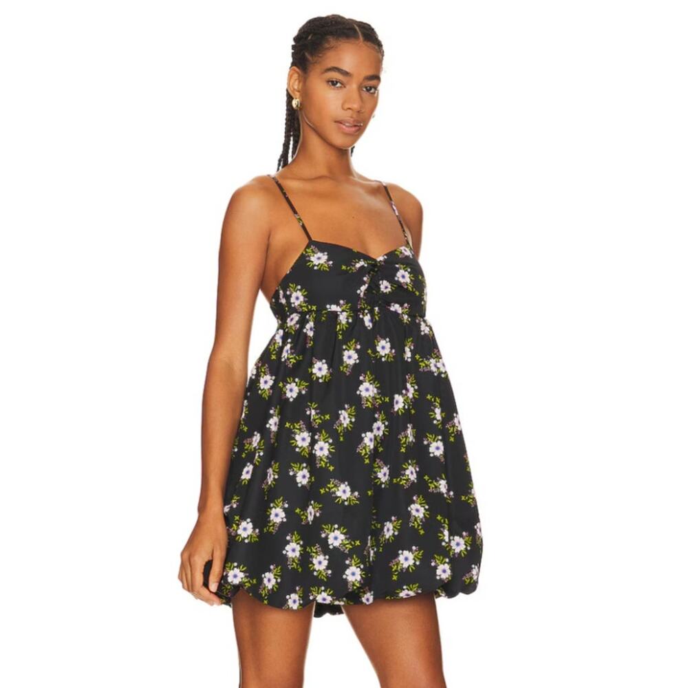 FREE PEOPLE WOMENS SIZE LARGE IN A BUBBLE MINI DRESS FLORAL BLACK NEW